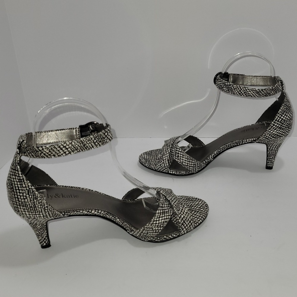 Kelly & Katie Black & White Strappy Heels 8.5 Wedding Guest Cocktail Office Chic - Picture 3 of 11